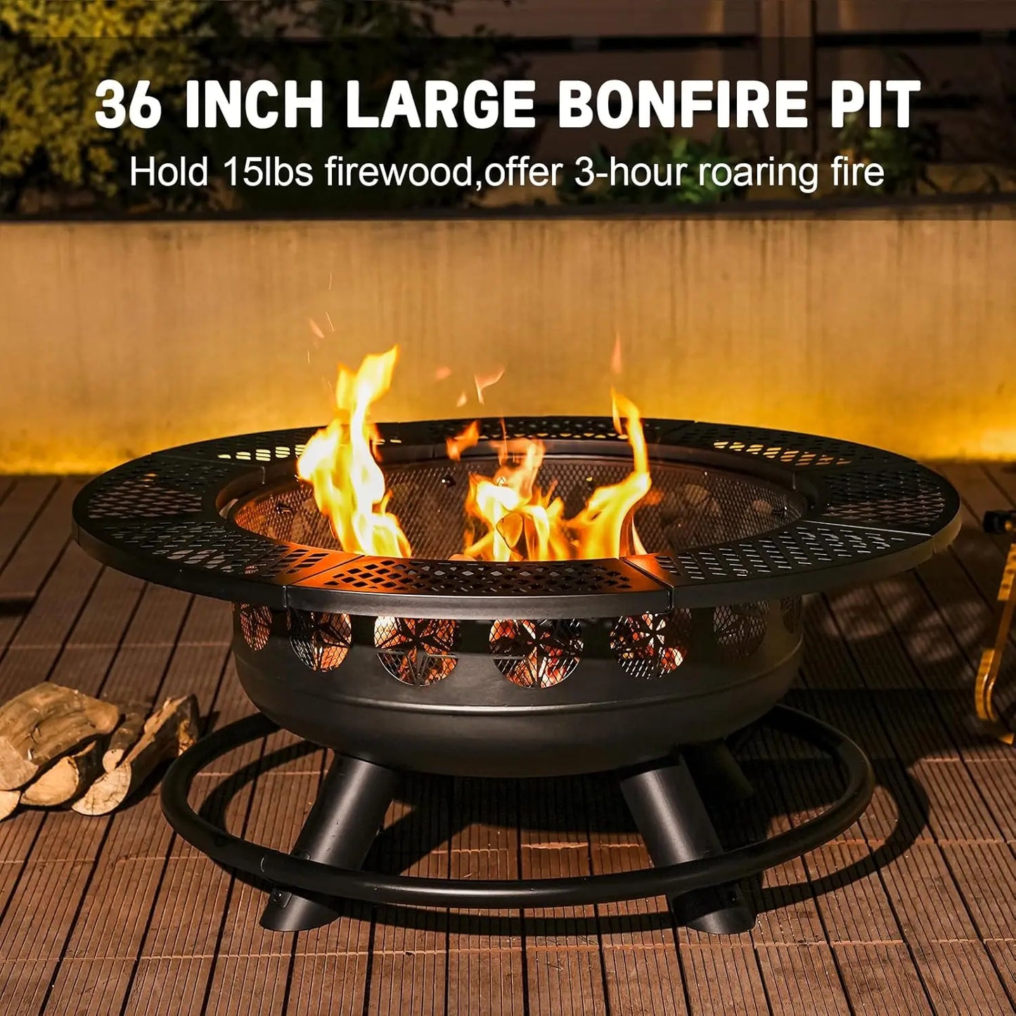 Outdoor Wood Burning Fire Pit With Dual Cooking Grills
