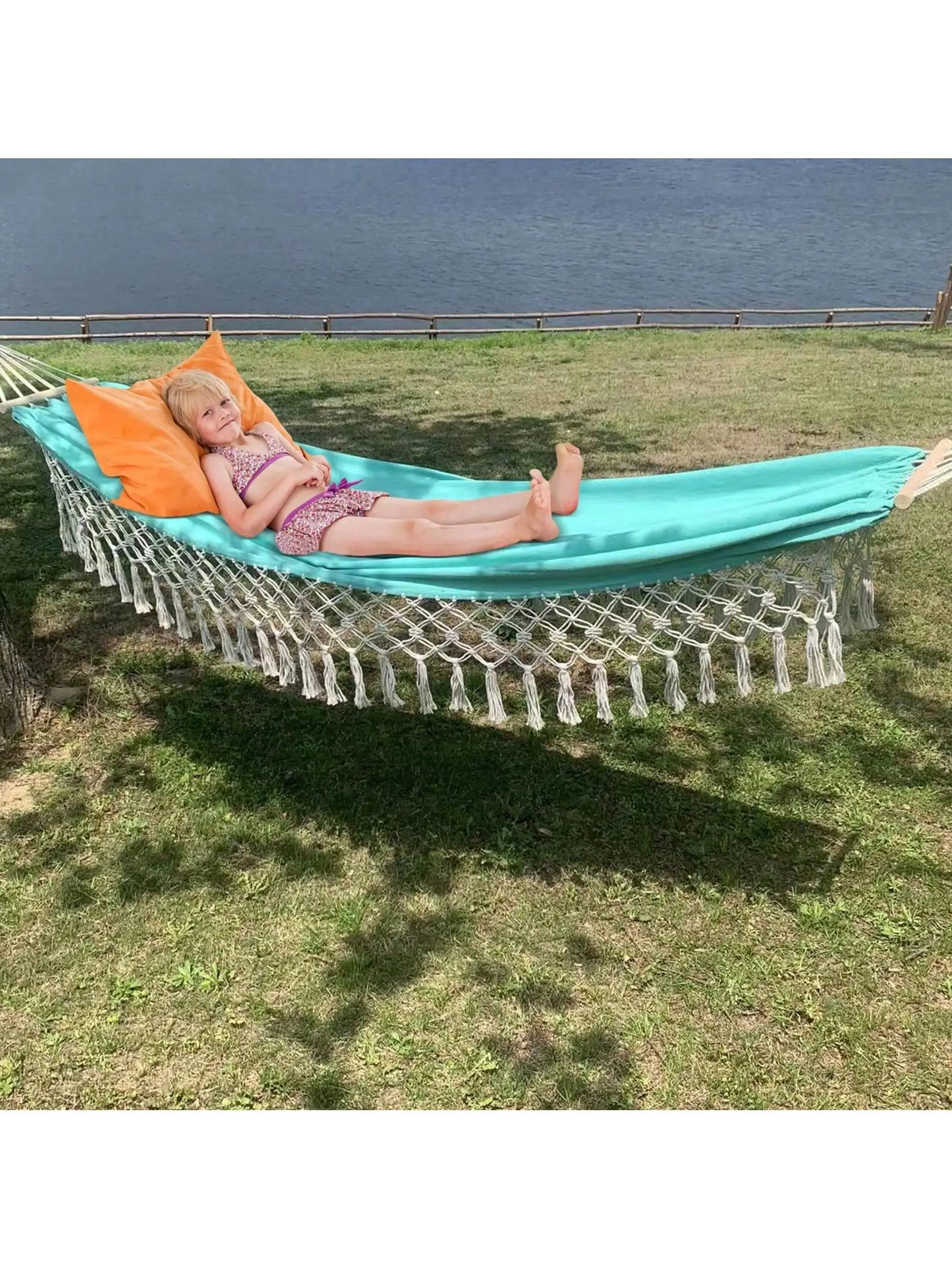 Portable Camping Hammock Canvas Swing 300LBS Weight Capacity With Ropes Carry Bag