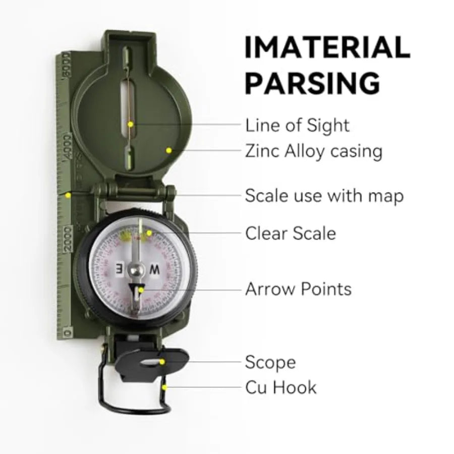 Compass For Hiking And Survival Aluminum Case Waterproof Navigation Gear