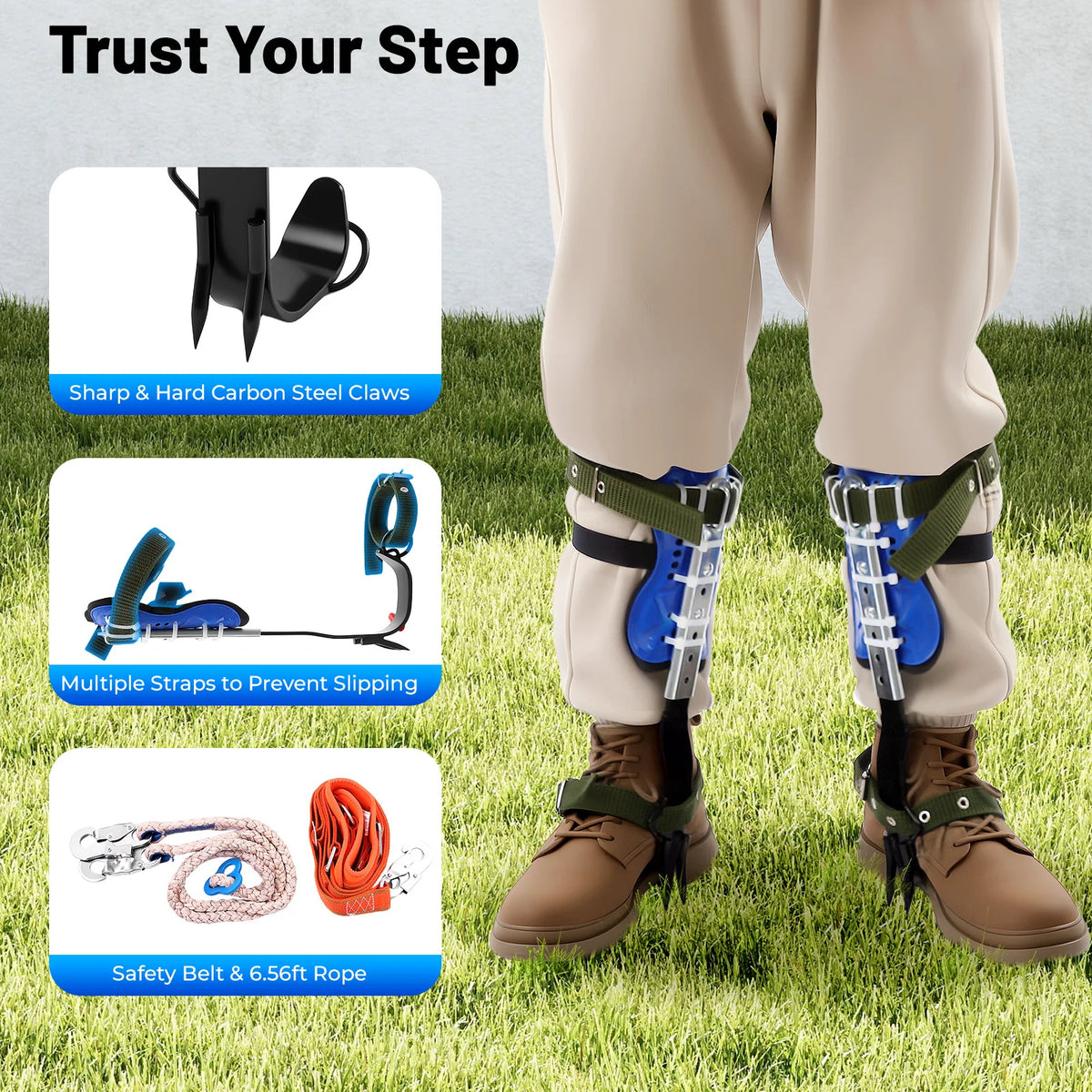 Adjustable Steel Tree Climbing Spike Set Durable Outdoor Gear