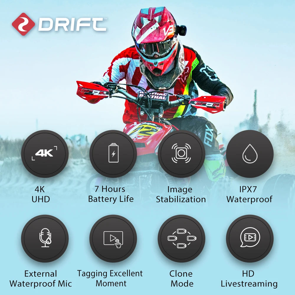 Drift Ghost XL Pro 4K Action Camera 3000mAh Battery WiFi IPX7 Waterproof