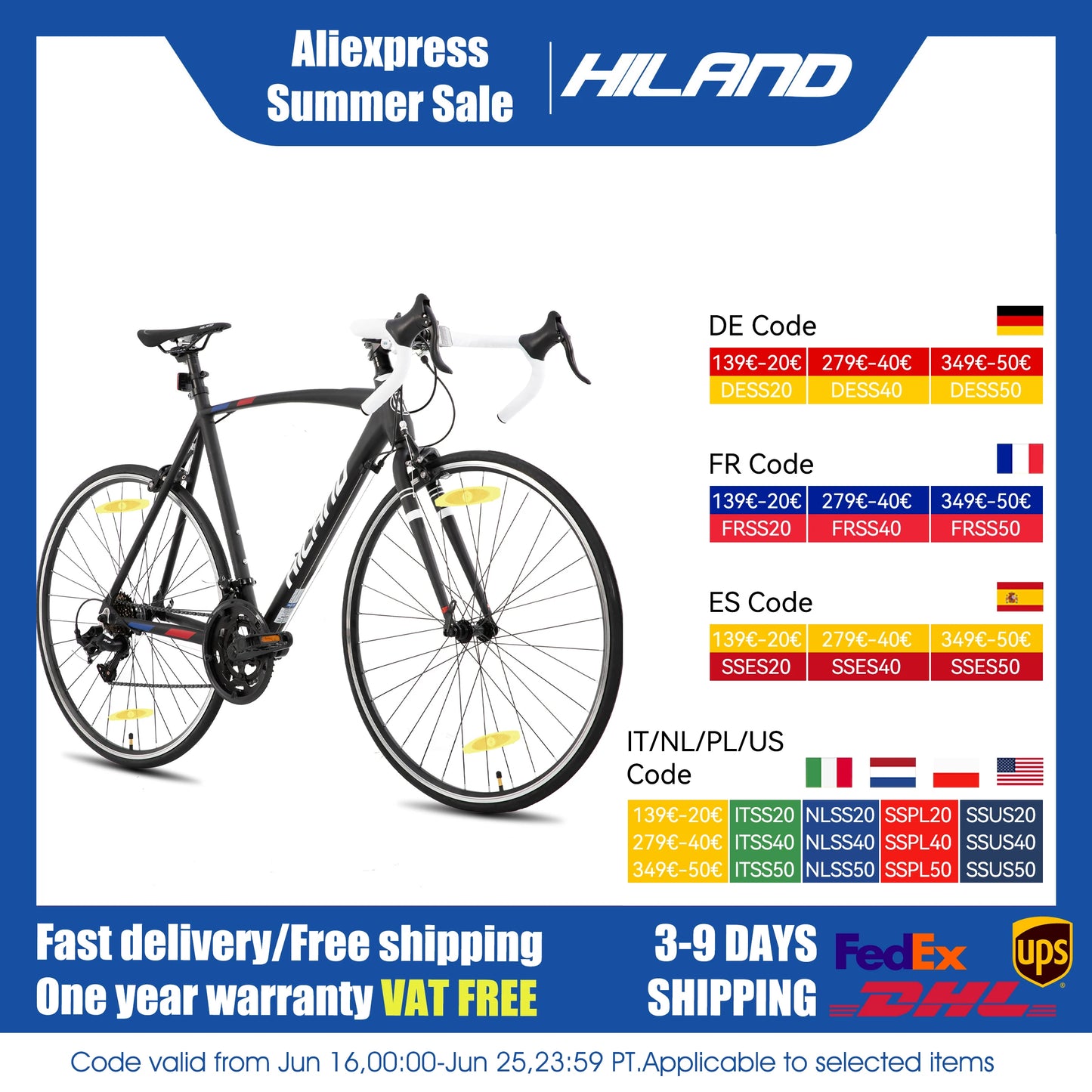 Hiland Fourteen Speed Road Bike Lightweight Aluminum Frame City Commuter