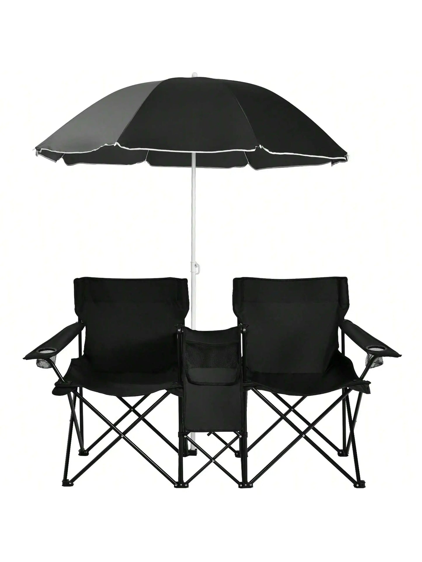 Folding Picnic Double Chair With Umbrella Table Cooler For Beach Camping