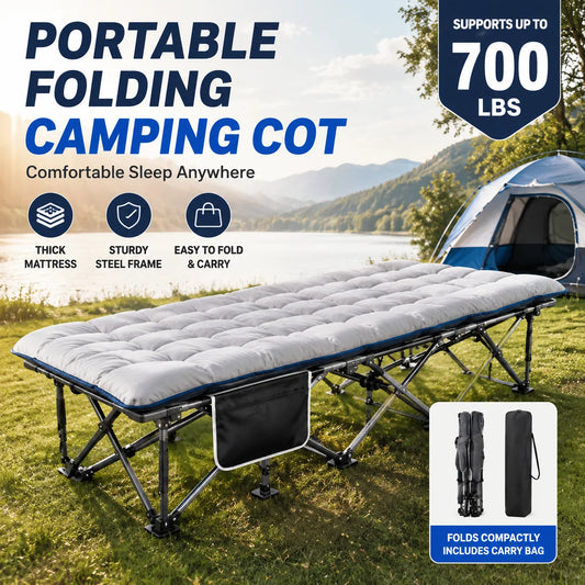 Portable Foldable Camping Cot With Thick Padded Sleeping Bed