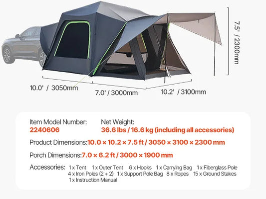 SucceBuy SUV Camping Tent Double Layer Waterproof With Shade Awning