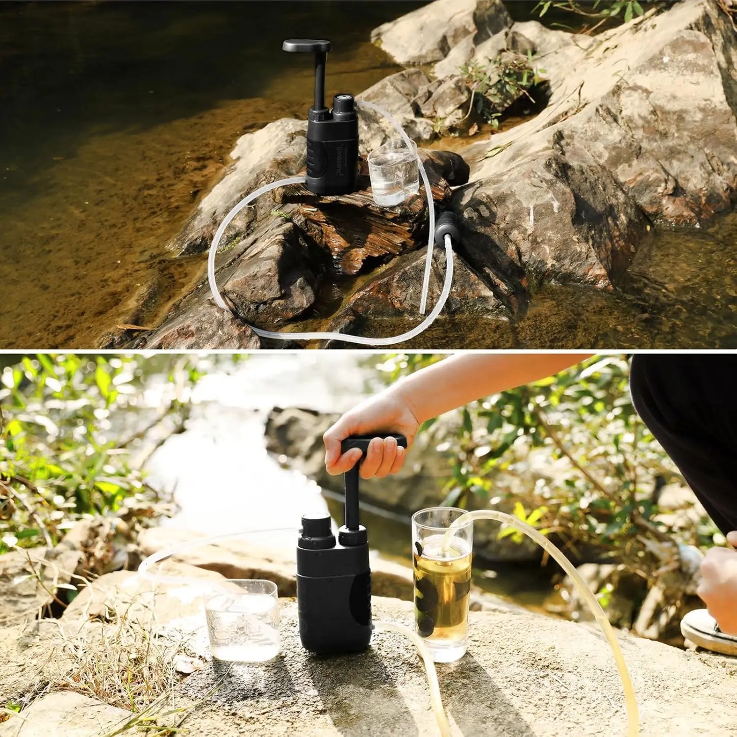Portable 0.01 Micron Water Purifier Pump With Carbon Filter Camping