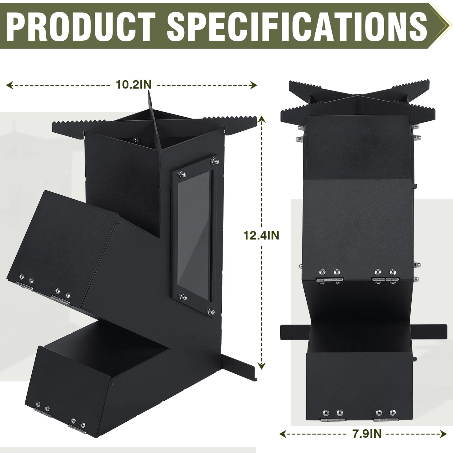 Portable Rocket Stove With Glass Door Outdoor Camping Grill Emergency