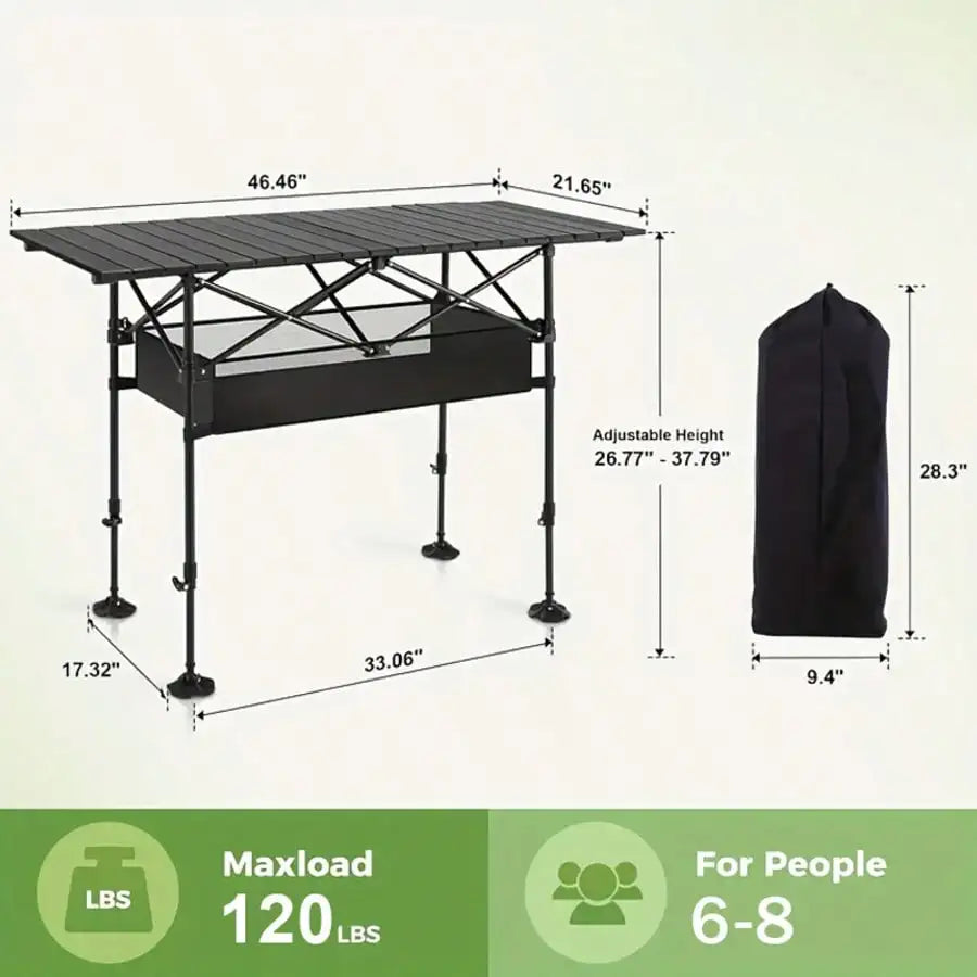 Portable Aluminum Folding Picnic And Camping Table With Roll Up Design