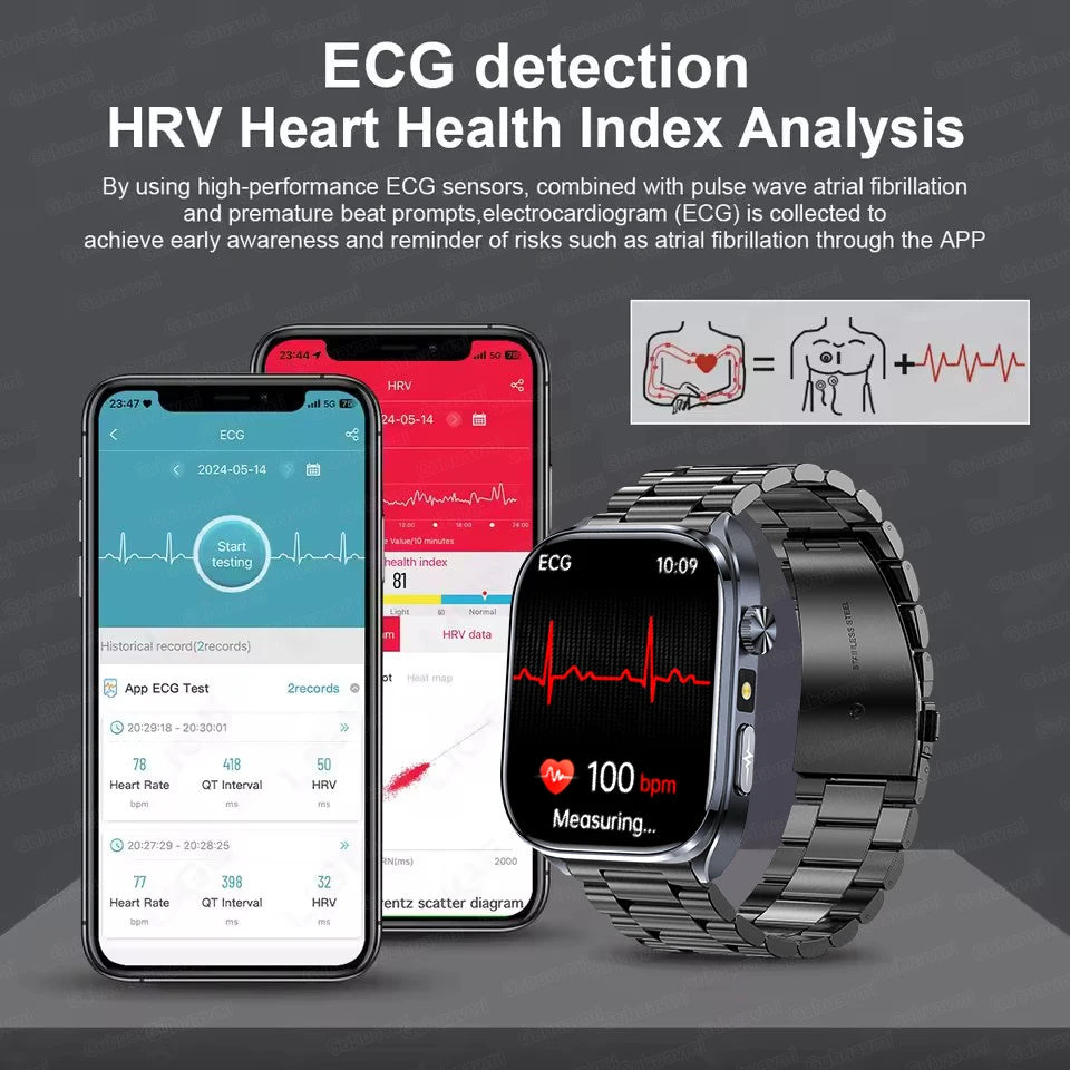 AI Health Diagnosis Smartwatch ECG PPG Blood Pressure BT Call