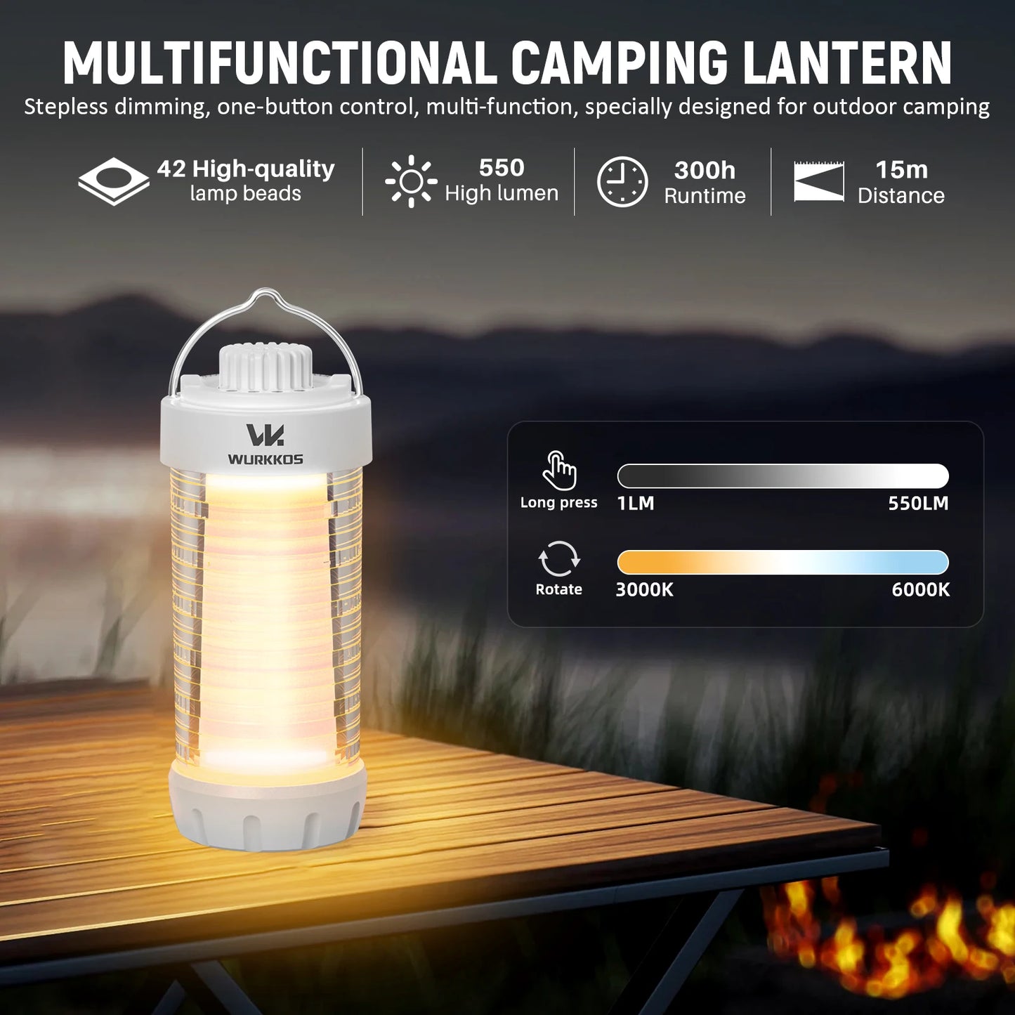 Wurkkos CL01 Camping Lantern 550LM RGB LED Flashlight Waterproof