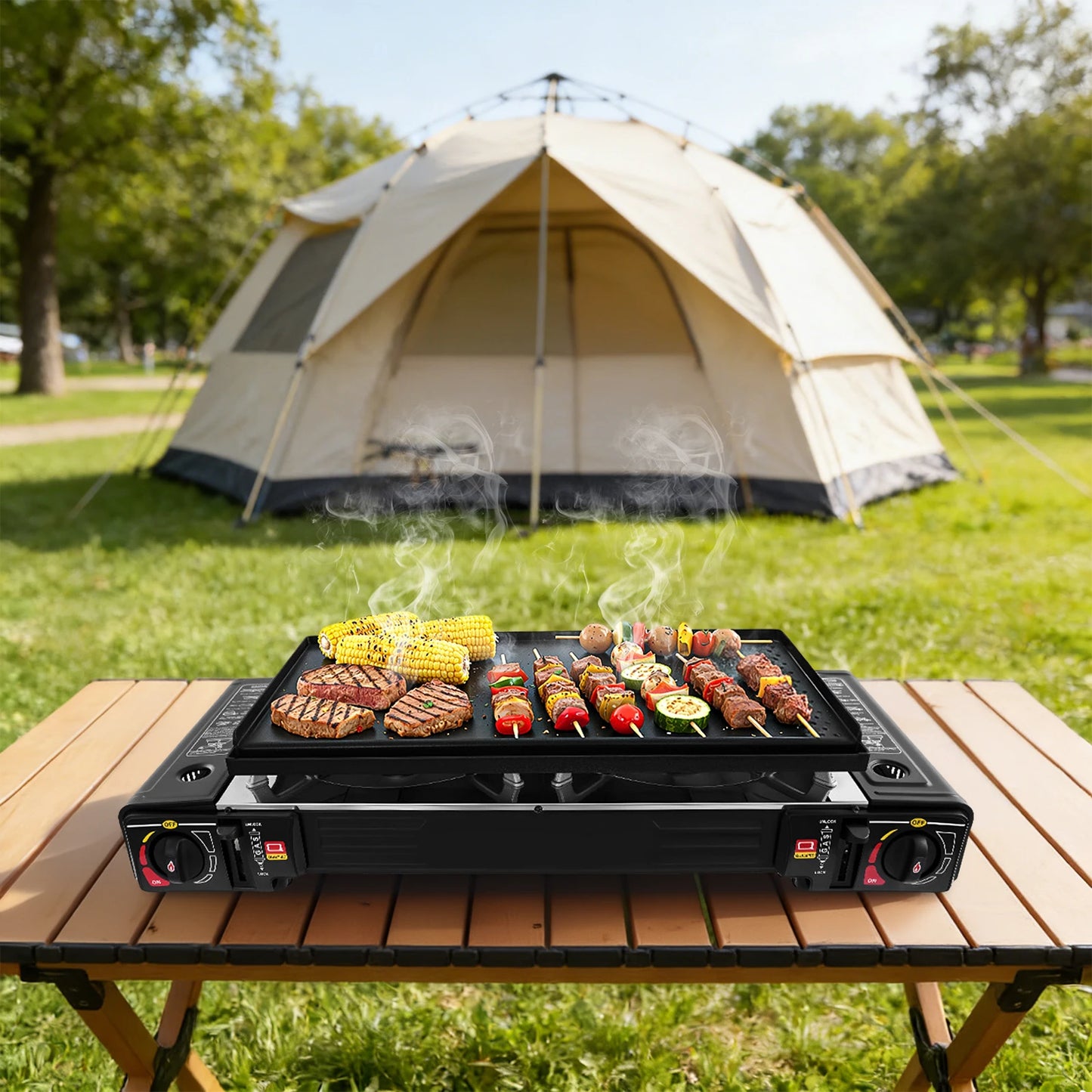 Camping Stove Propane Dual Burner Griddle High Power 2100 2500W