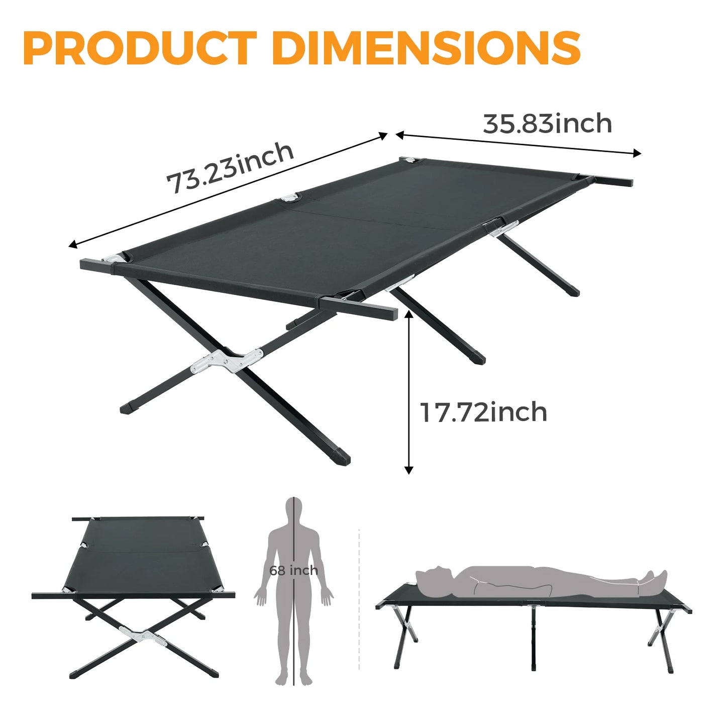 JHK Collapsible Camping Cot Lounge Chair Outdoor Use