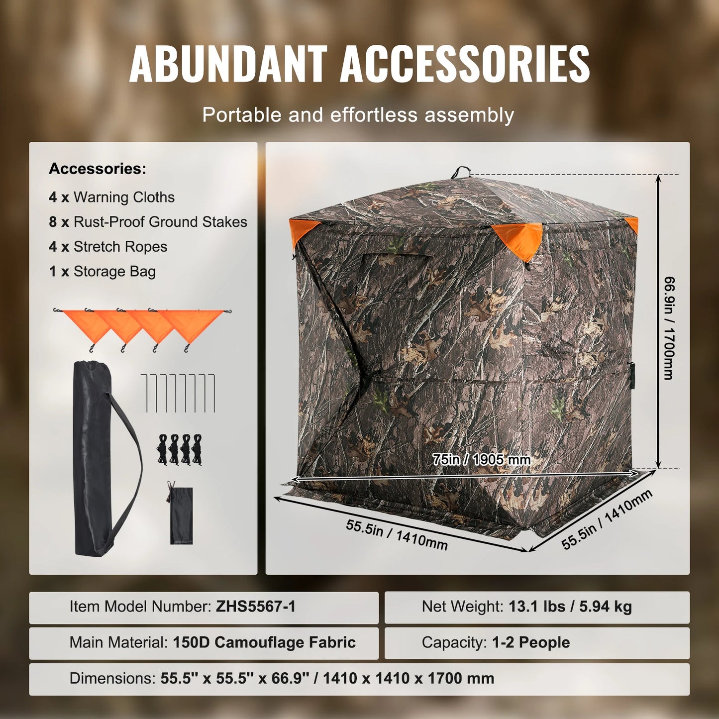 270 Degree See Through Hunting Ground Blind For 1 To 2 People