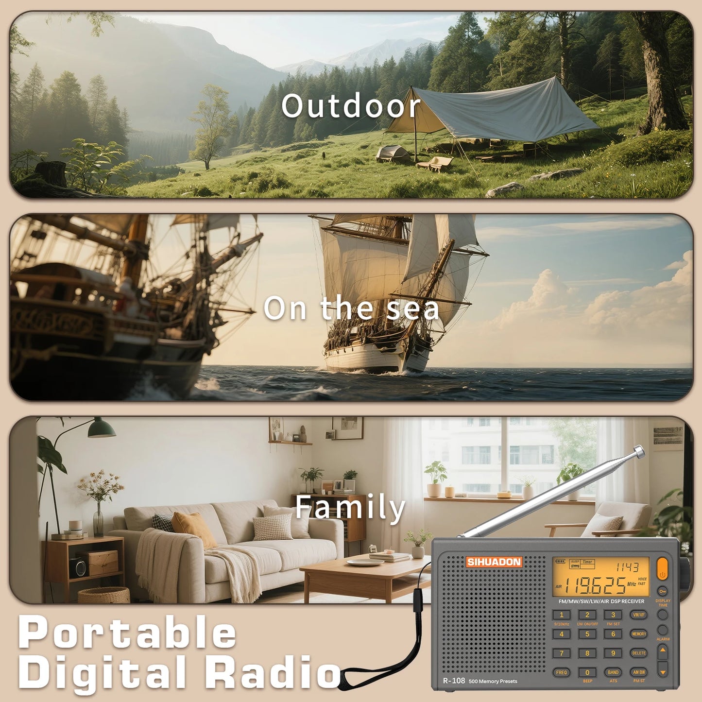 XHDATA R108 DSP Radio AM FM SW LW Airband Receiver