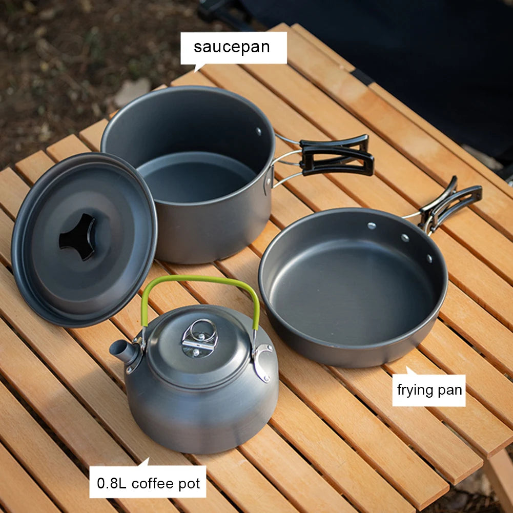 APWIKOGER Camping Cookware Set 3 Piece Pot Pan Kettle Mesh
