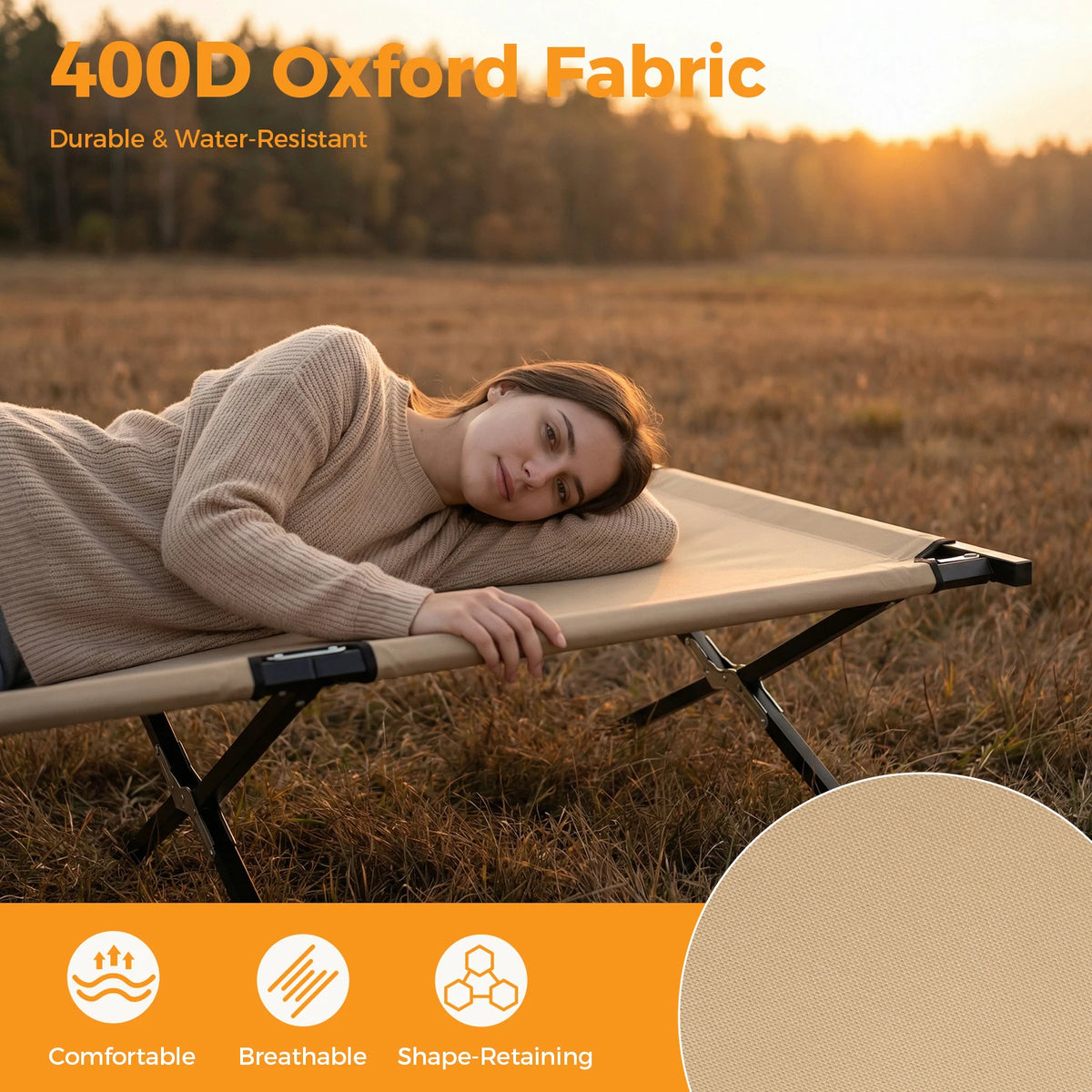 JHK Collapsible Camping Cot With Reinforced Frame For Outdoor Sleeping