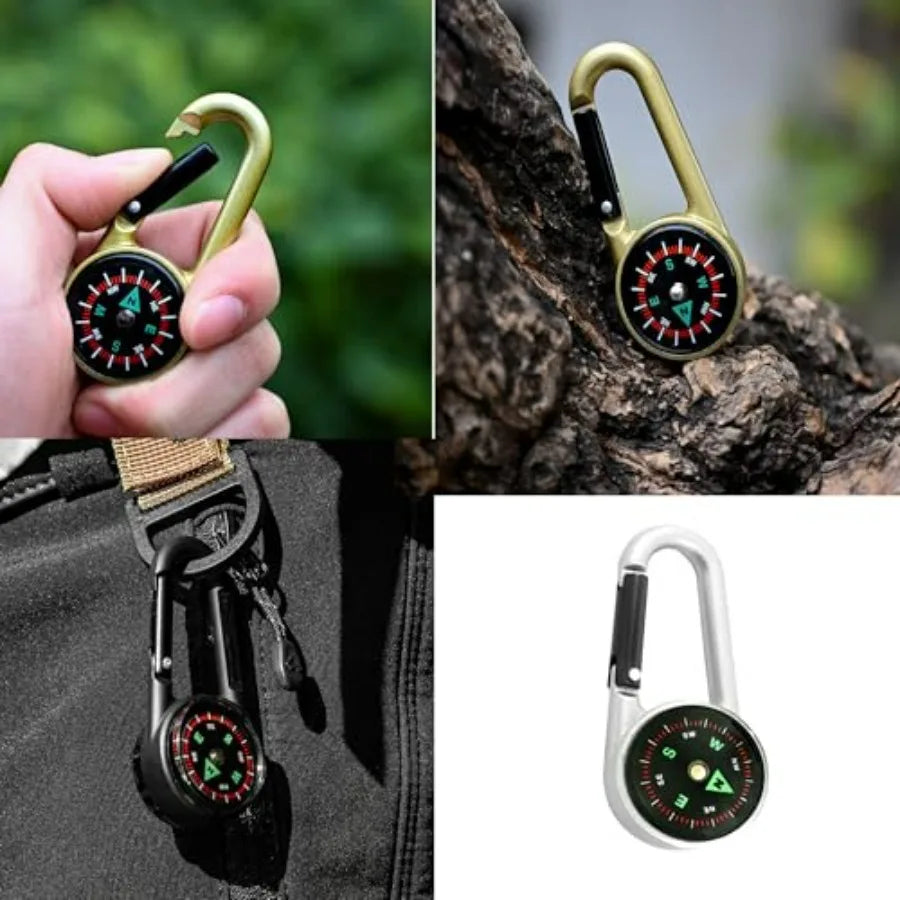 Three Piece Liquid Filled Compass Carabiner Keychain Set for Backpack