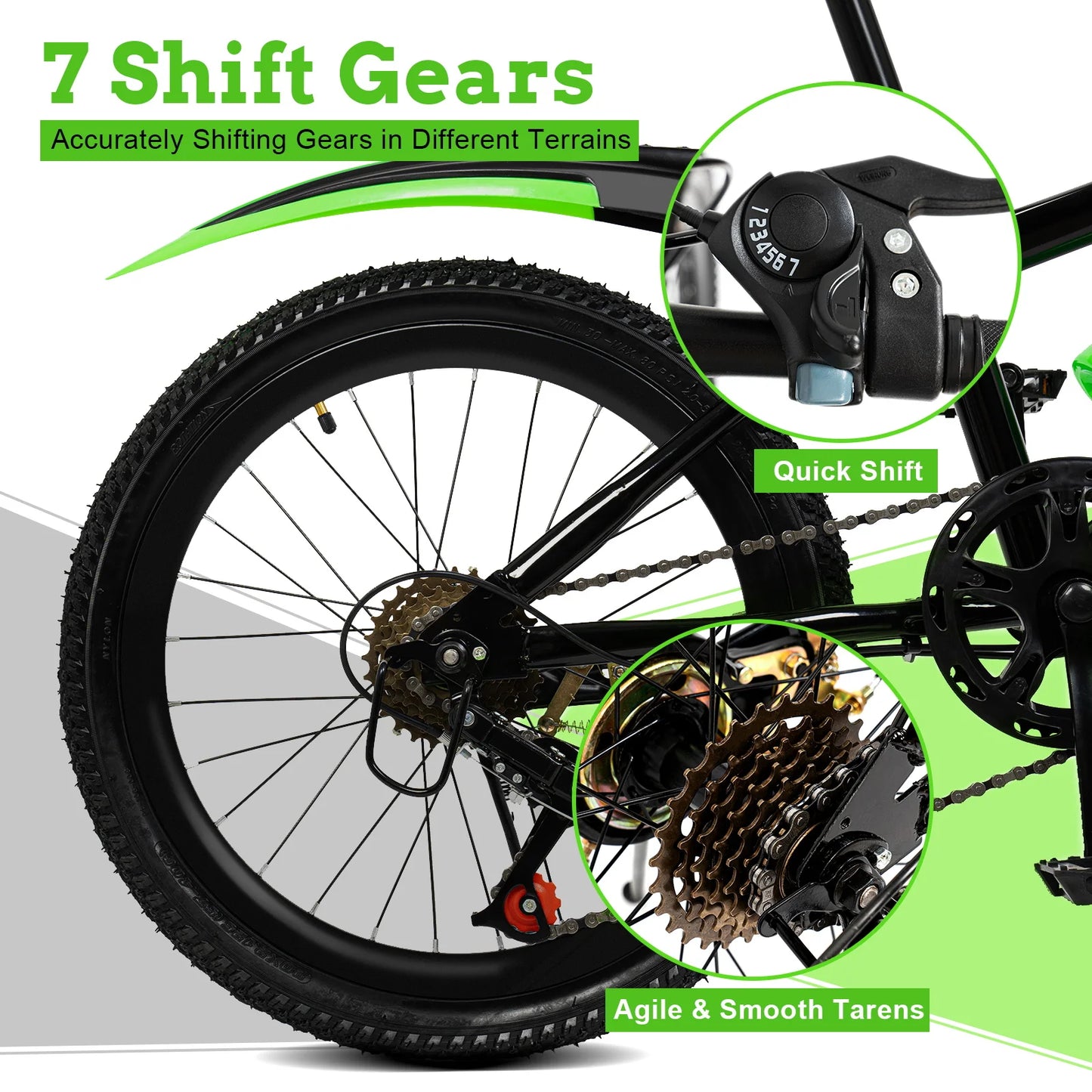 Kids Mountain Bike 7 Speed With Adjustable Seat And Mudguards