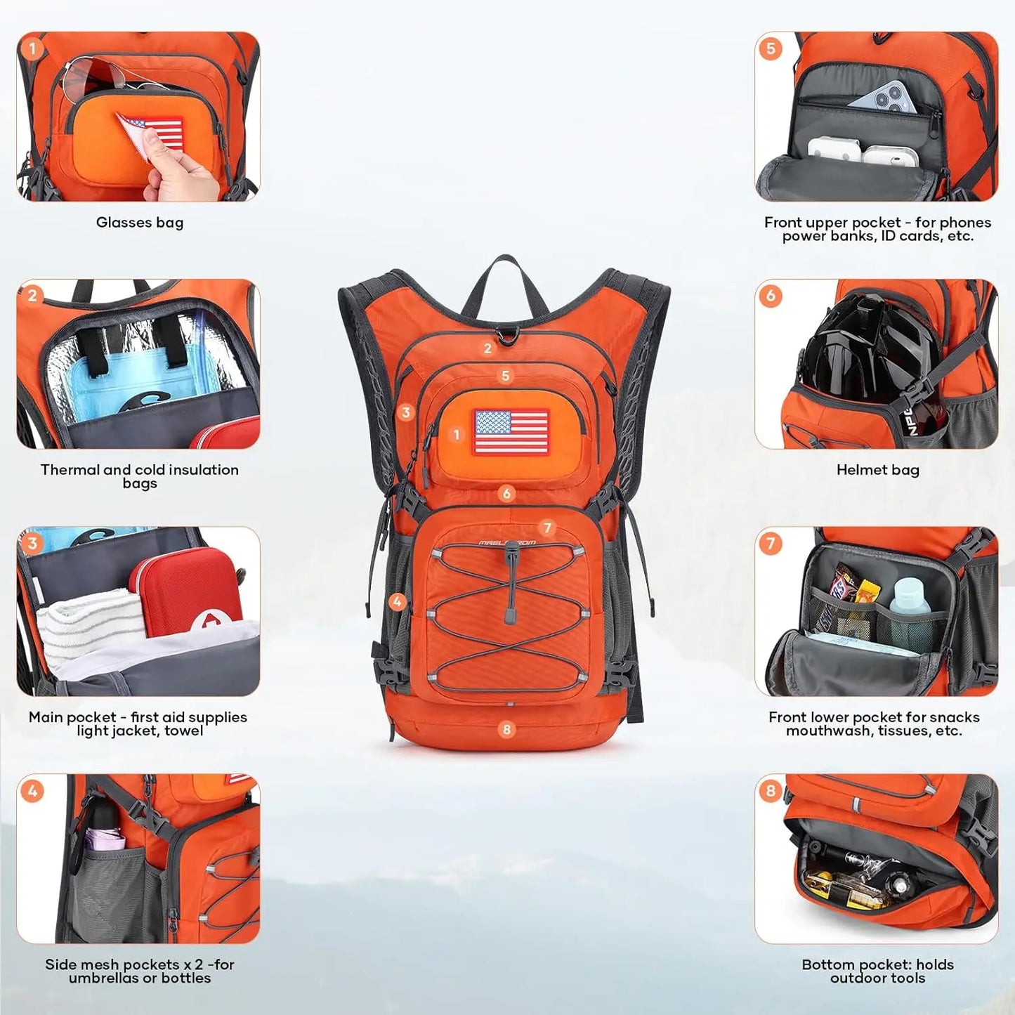 Hydration Hiking Backpack With Water Bladder And Insulated Bite Valve