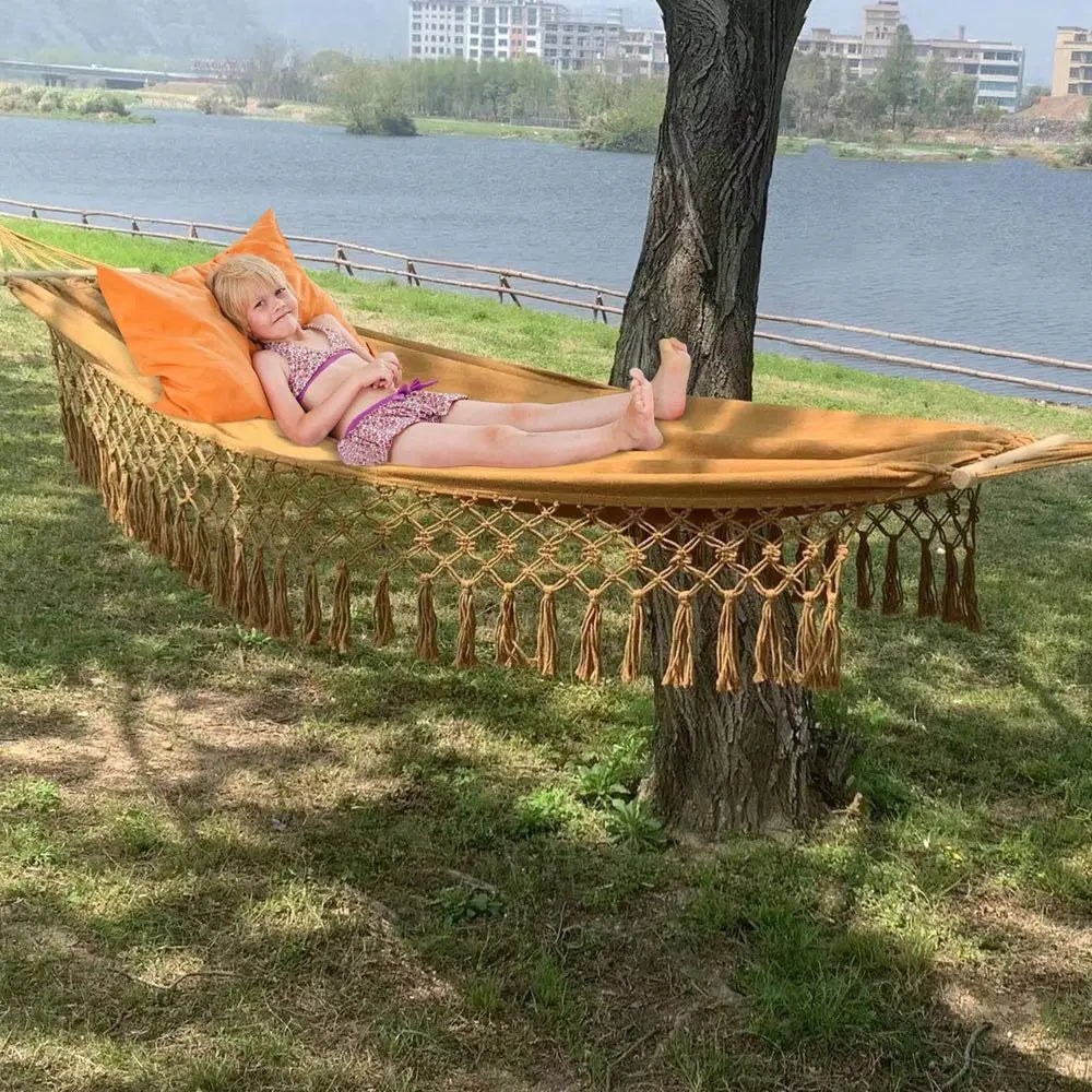 Portable Camping Hammock Canvas Swing 300LBS Weight Capacity With Ropes Carry Bag
