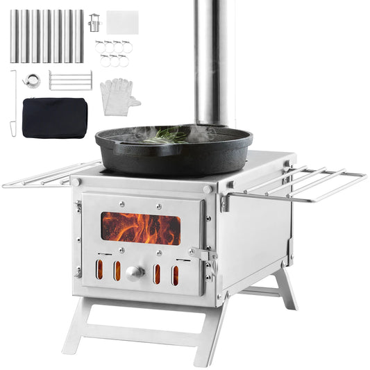 SucceBuy Portable Wood Stove With Chimney Pipes For Camp