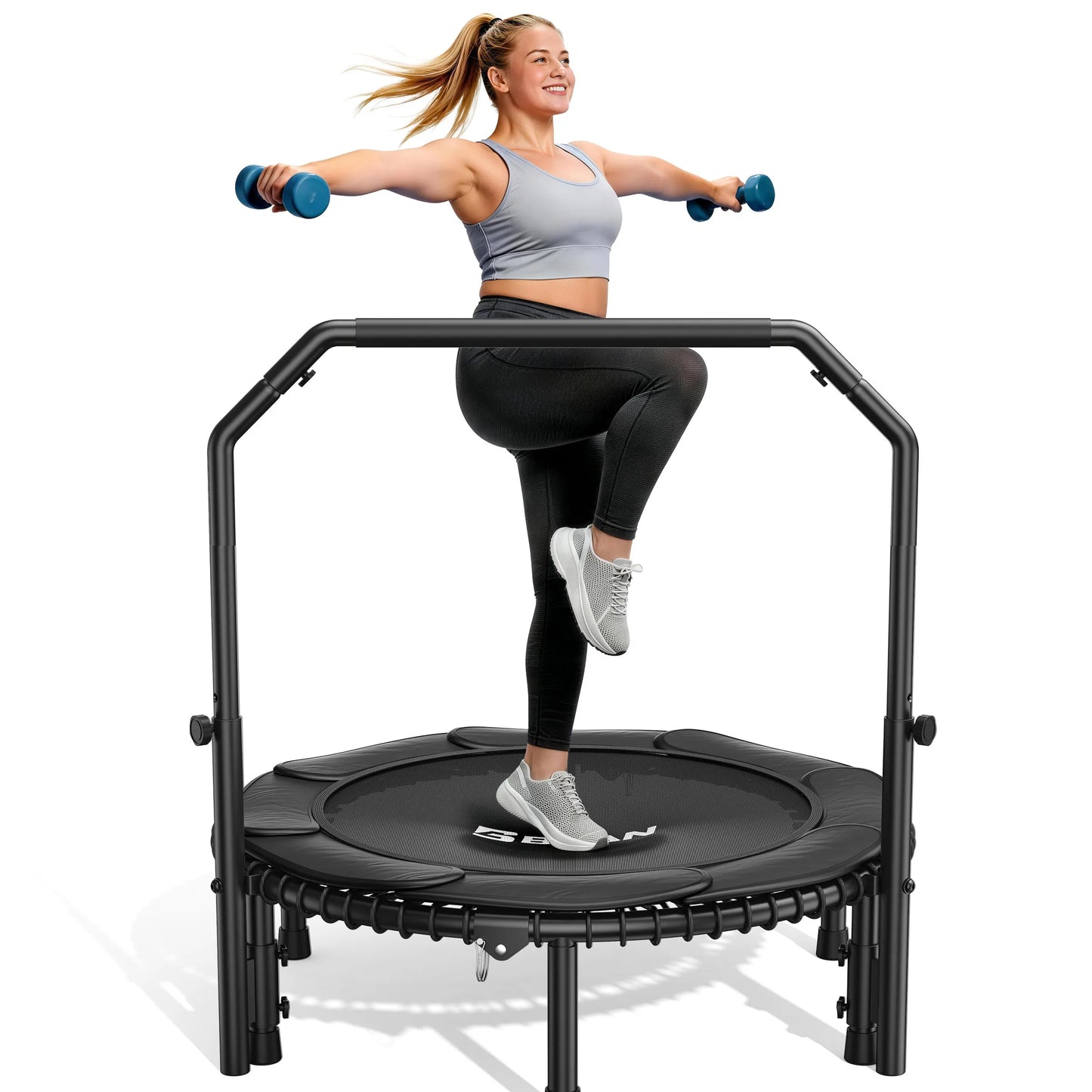 Mini Rebounder Trampoline 450LBS Fitness Trampoline With Adjustable Handle