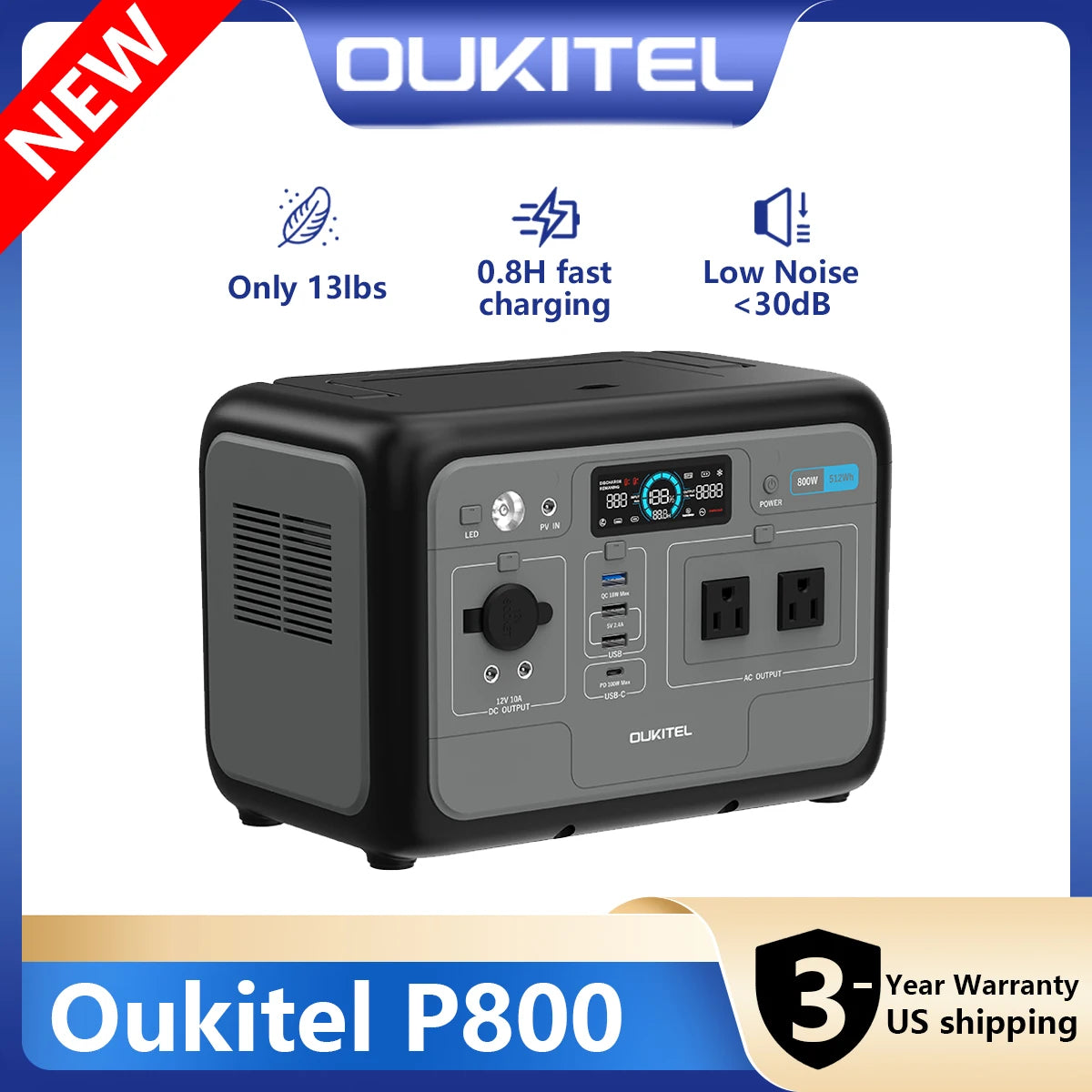 OUKITEL P800 Portable Power Station 512Wh LiFePO4 800W Output