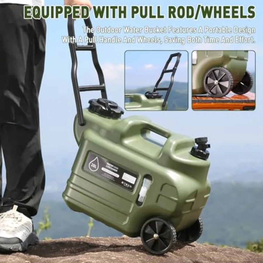 Portable 28L PE Camping Water Jug With Wheels And Spigot