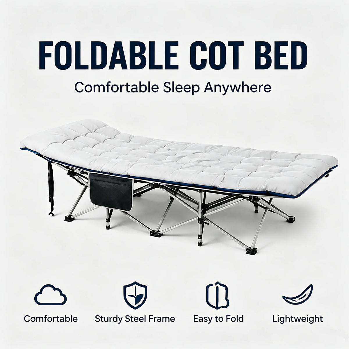 Portable Foldable Camping Cot With Thick Padded Sleeping Bed