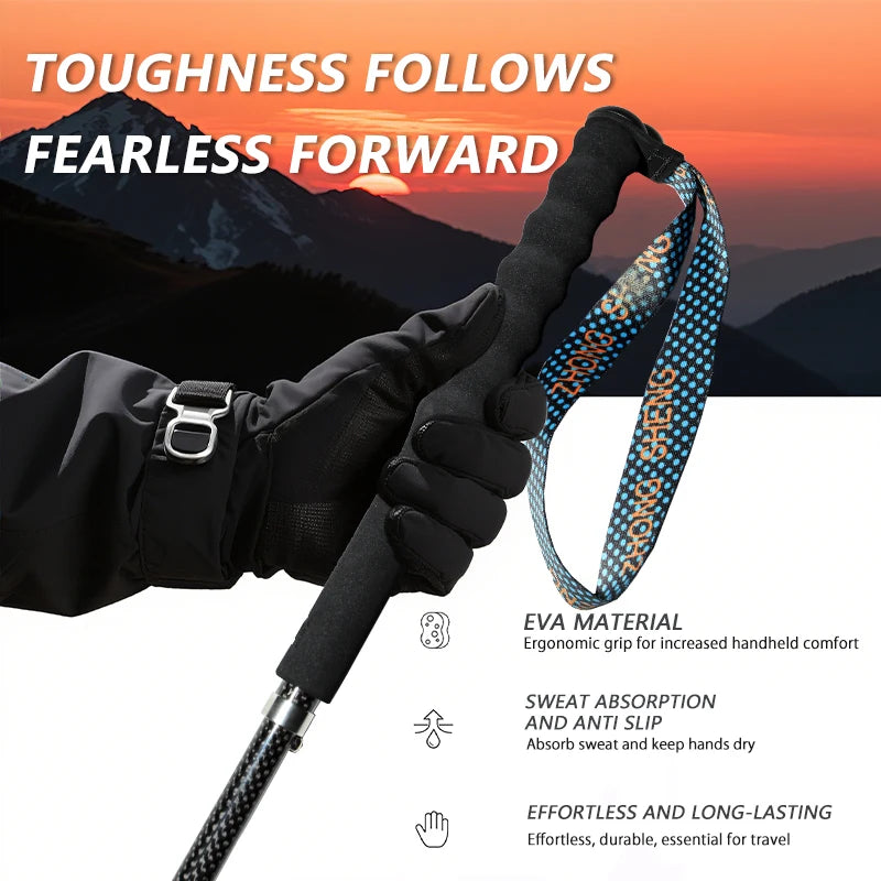 OKHEALING Carbon Fiber Trekking Poles Collapsible Telescopic Hiking Cane